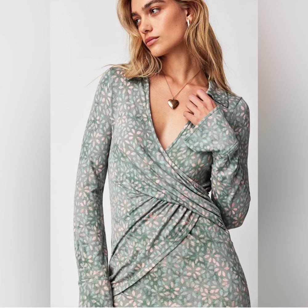 Free People Green Floral Long Sleeve Dress
